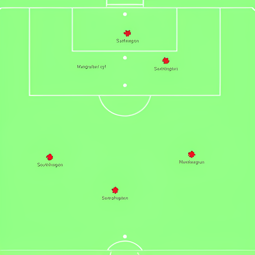 A tactical illustration showing Manchester City's typical attacking shape against a compact, defensive Southampton formation on a football pitch