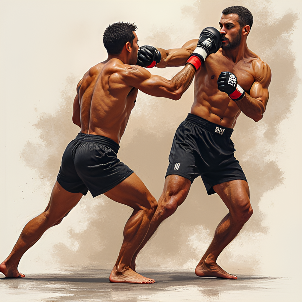 A composite image or illustration showcasing Vicente Luque's diverse skills: one panel showing him landing a significant strike, another panel showing him attempting or securing a D'Arce or Anaconda choke submission.