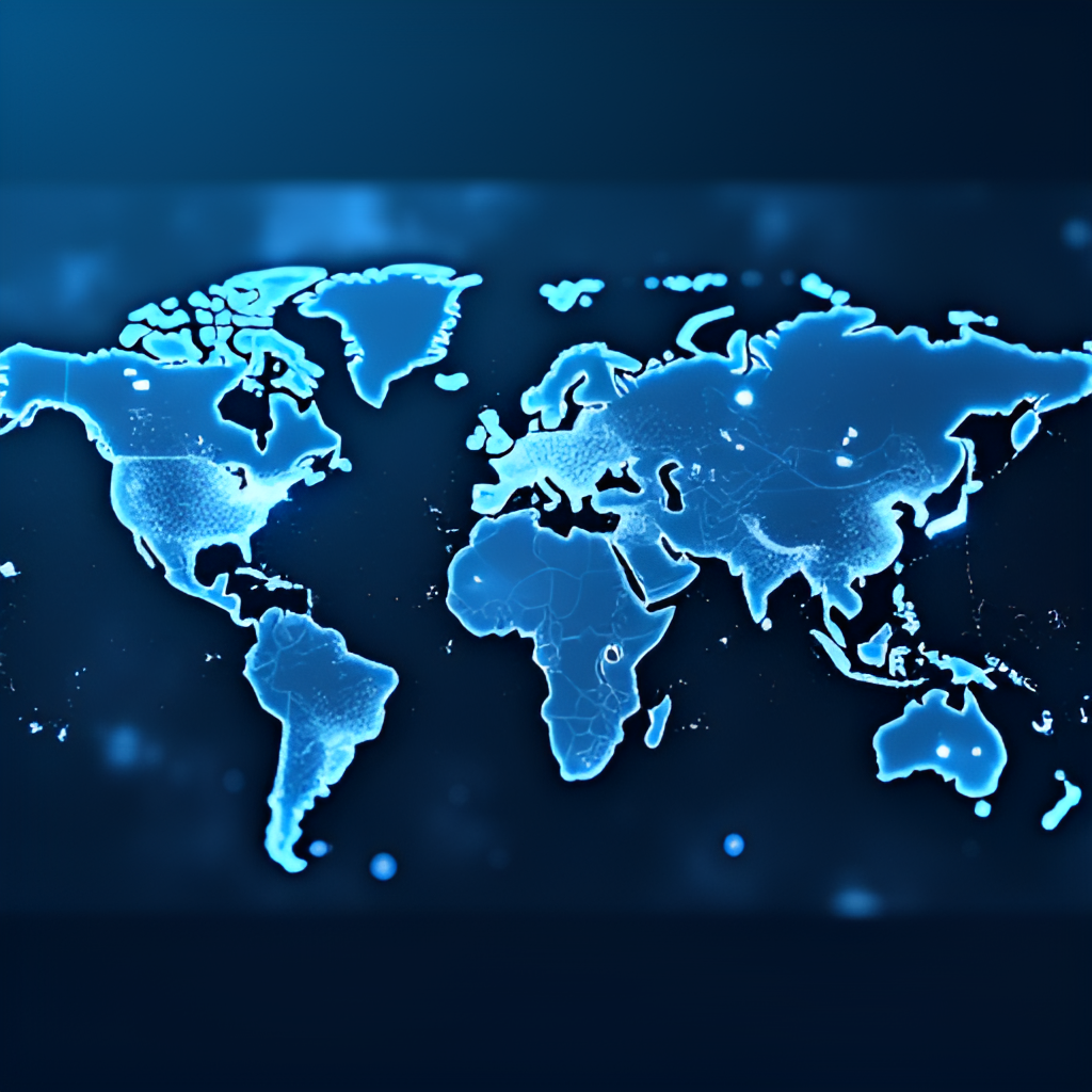 A visual concept showing interconnected digital lines and symbols representing cybersecurity, technology, and information sharing, overlaid on a map highlighting both the North Atlantic and Indo-Pacific regions, illustrating shared security challenges.